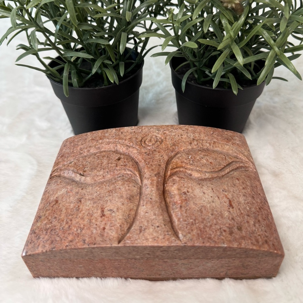 Carved Granite/Stone Hinged Box, Made in India, Solid Stone- 6”x4”